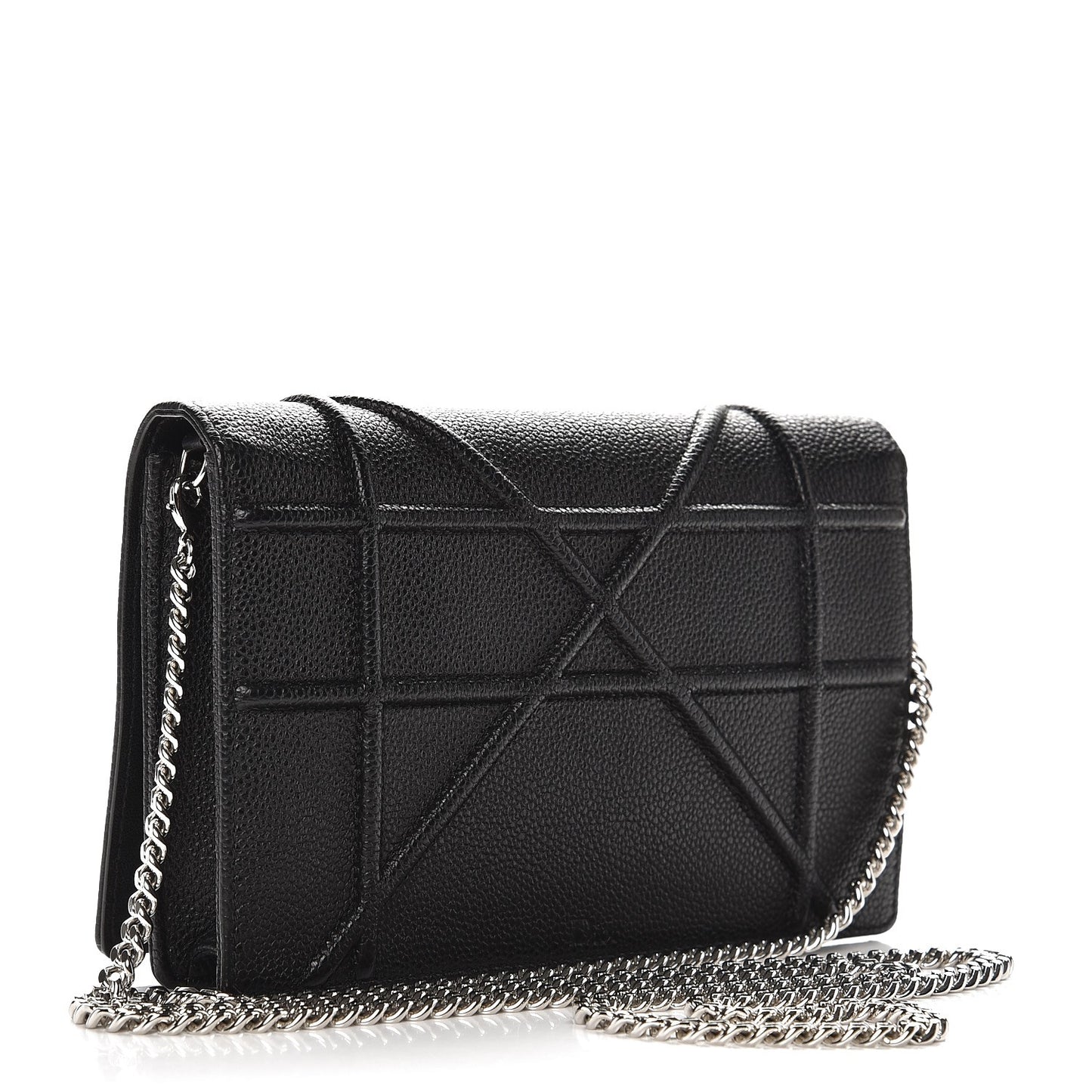 Grained Calfskin Diorama Wallet on Chain Pouch Black