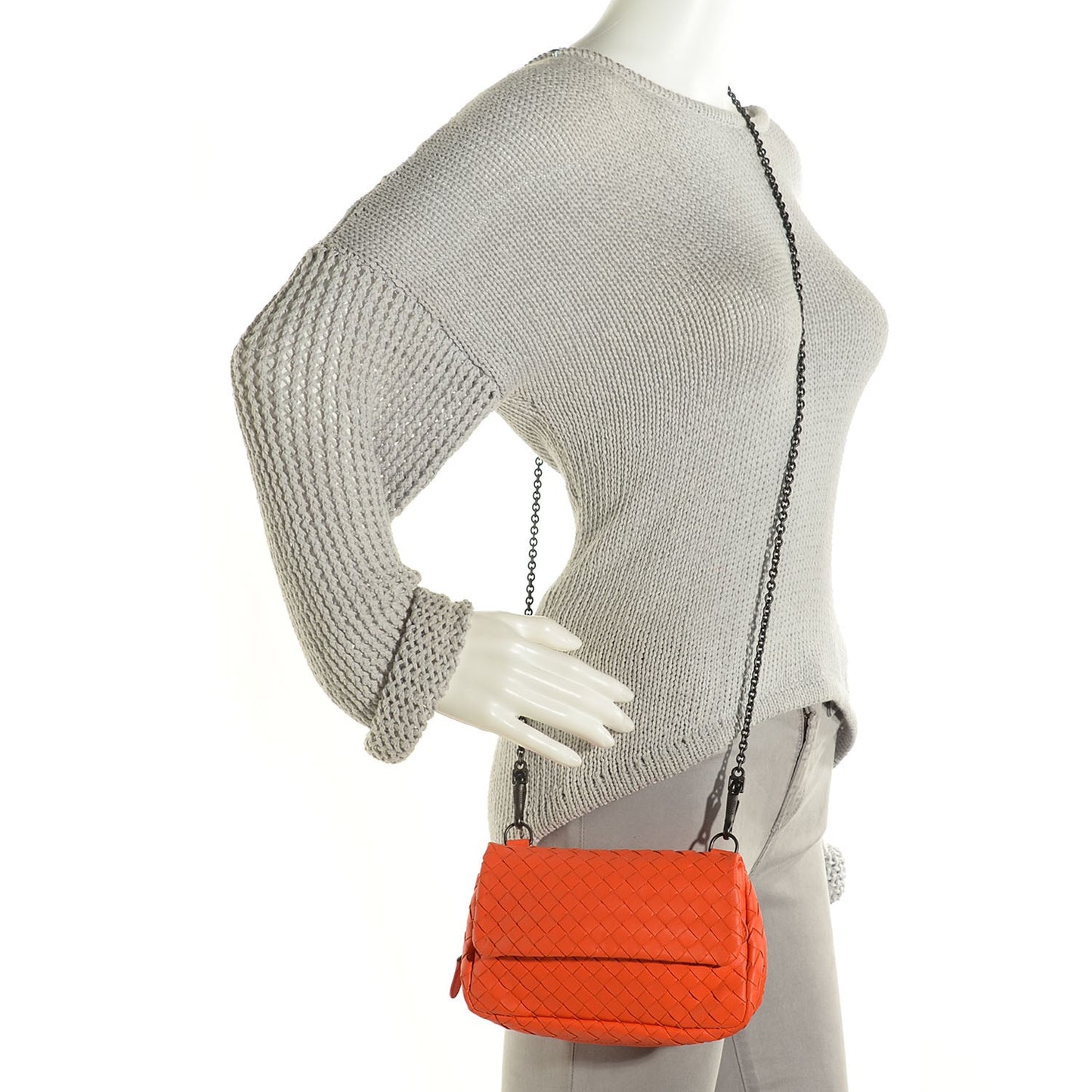 Nappa Intrecciato Small Chain Crossbody Tangerine Orange