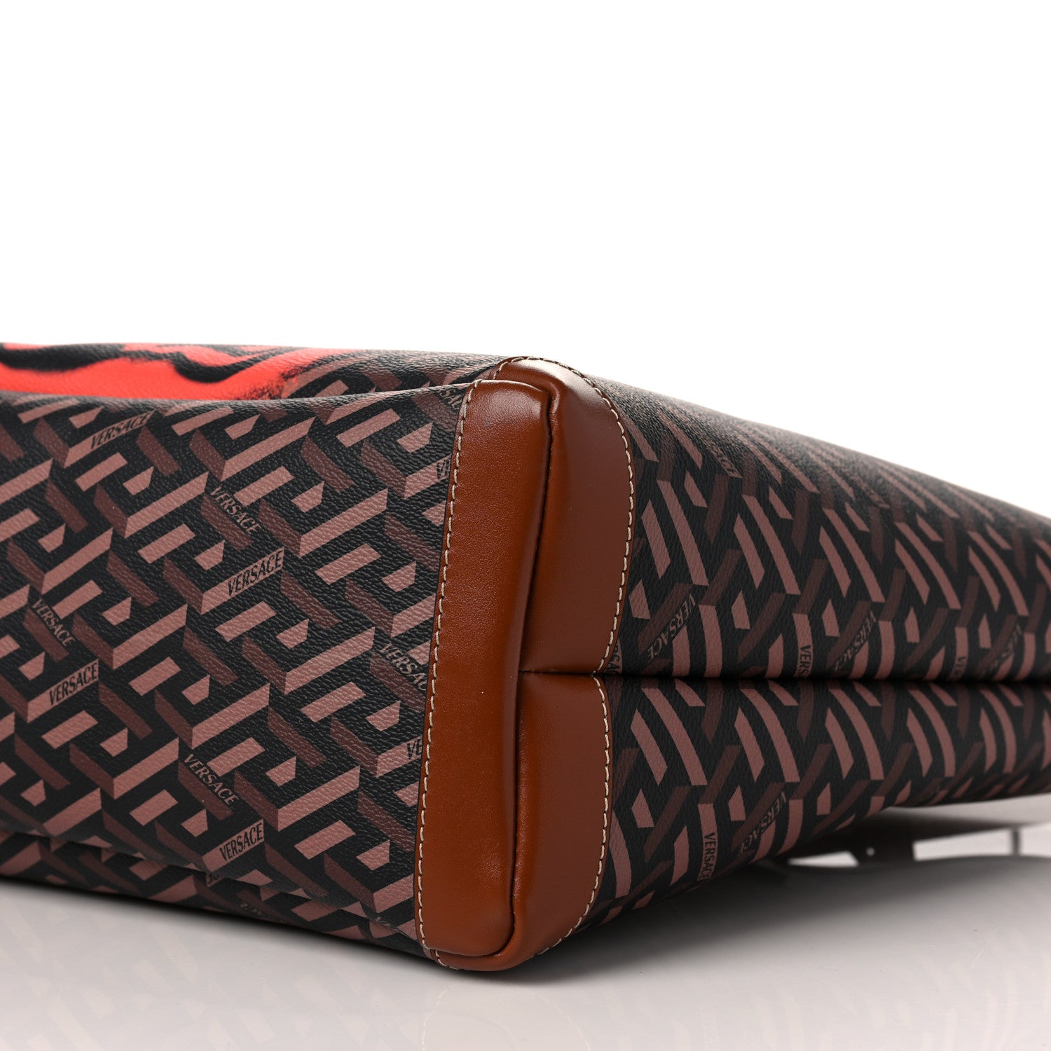 Versace Coated Canvas Calfskin La Greca Medusa Signature Shopper Tote Bag Tan Caramel 7 of 7