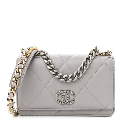 Chanel Lambskin Quilted Chanel 19 Wallet On Chain WOC Grey 1 of 13