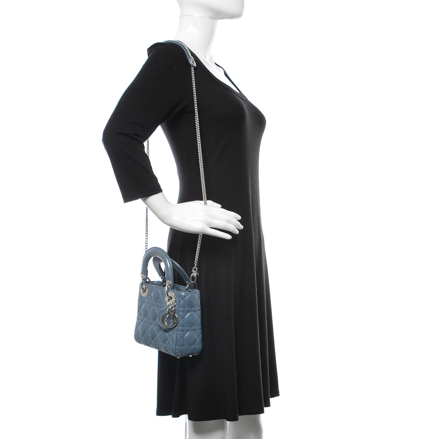 Metallic Lambskin Cannage Mini Lady Dior Blue