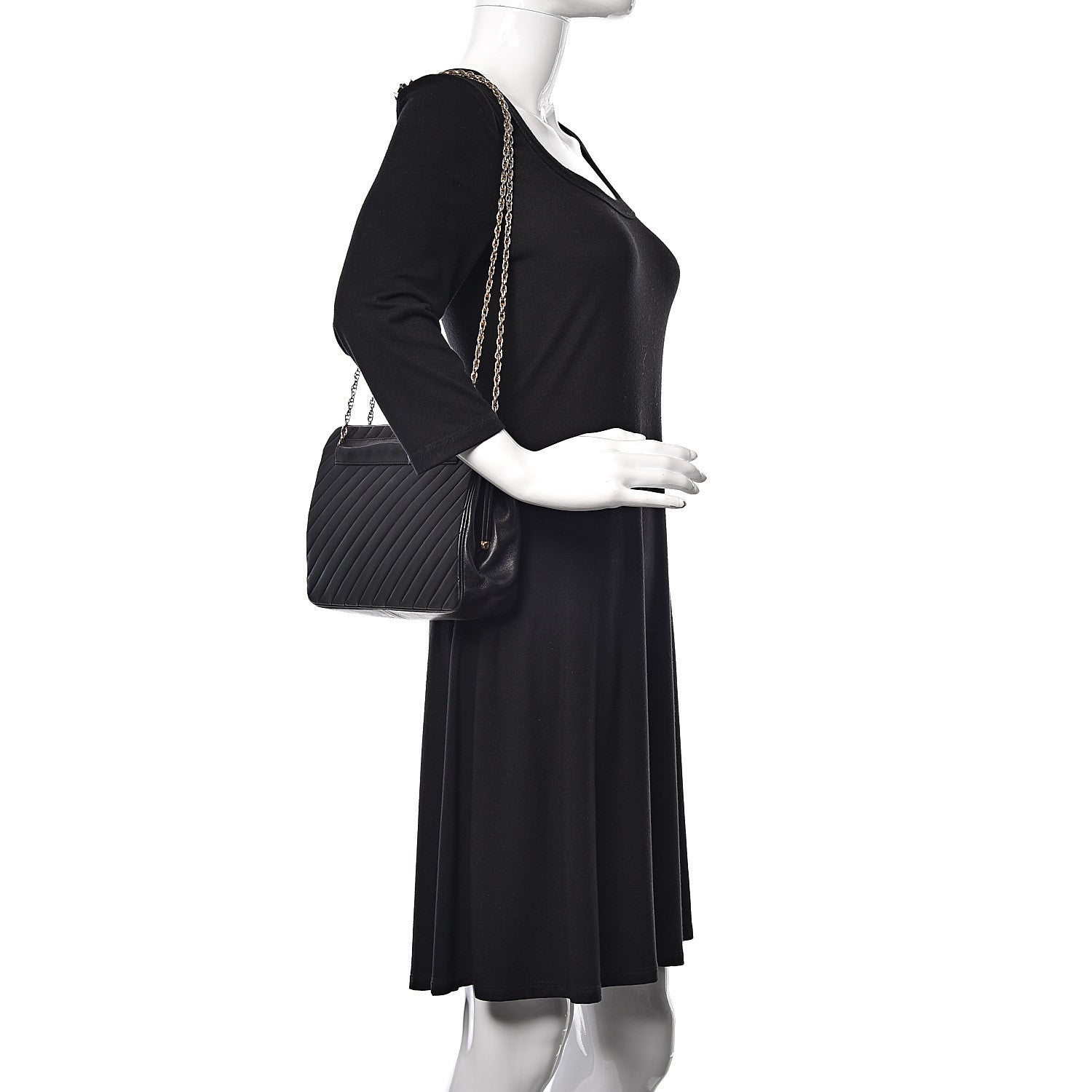 Chanel Lambskin Diagonal Quilted Kisslock Bag Black 2 of 15
