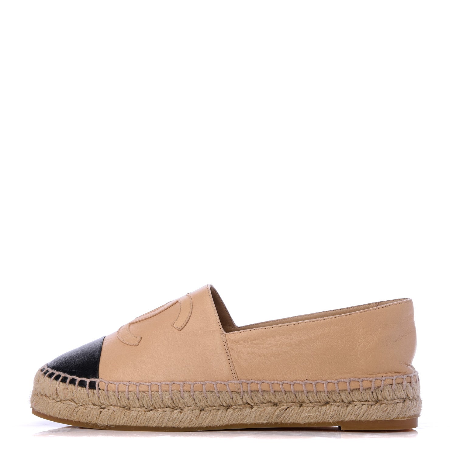 Chanel Lambskin CC Espadrilles 38 Beige Black 1 of 12