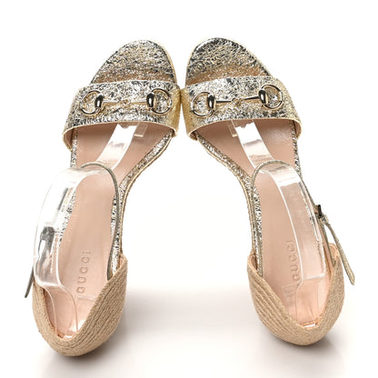 Gucci Galassia Horsebit Platform Espadrille Wedge Sandals 39 Platino 2 of 9