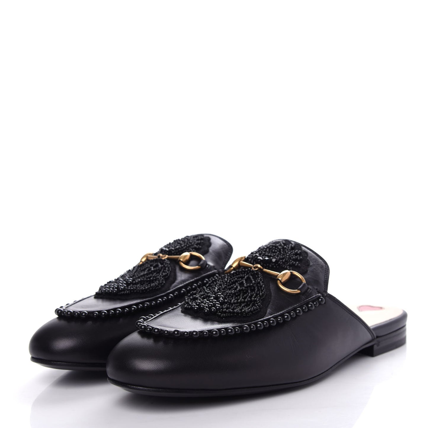 Malaga Kid Bead Embellished Womens Princetown Slippers 40 Black