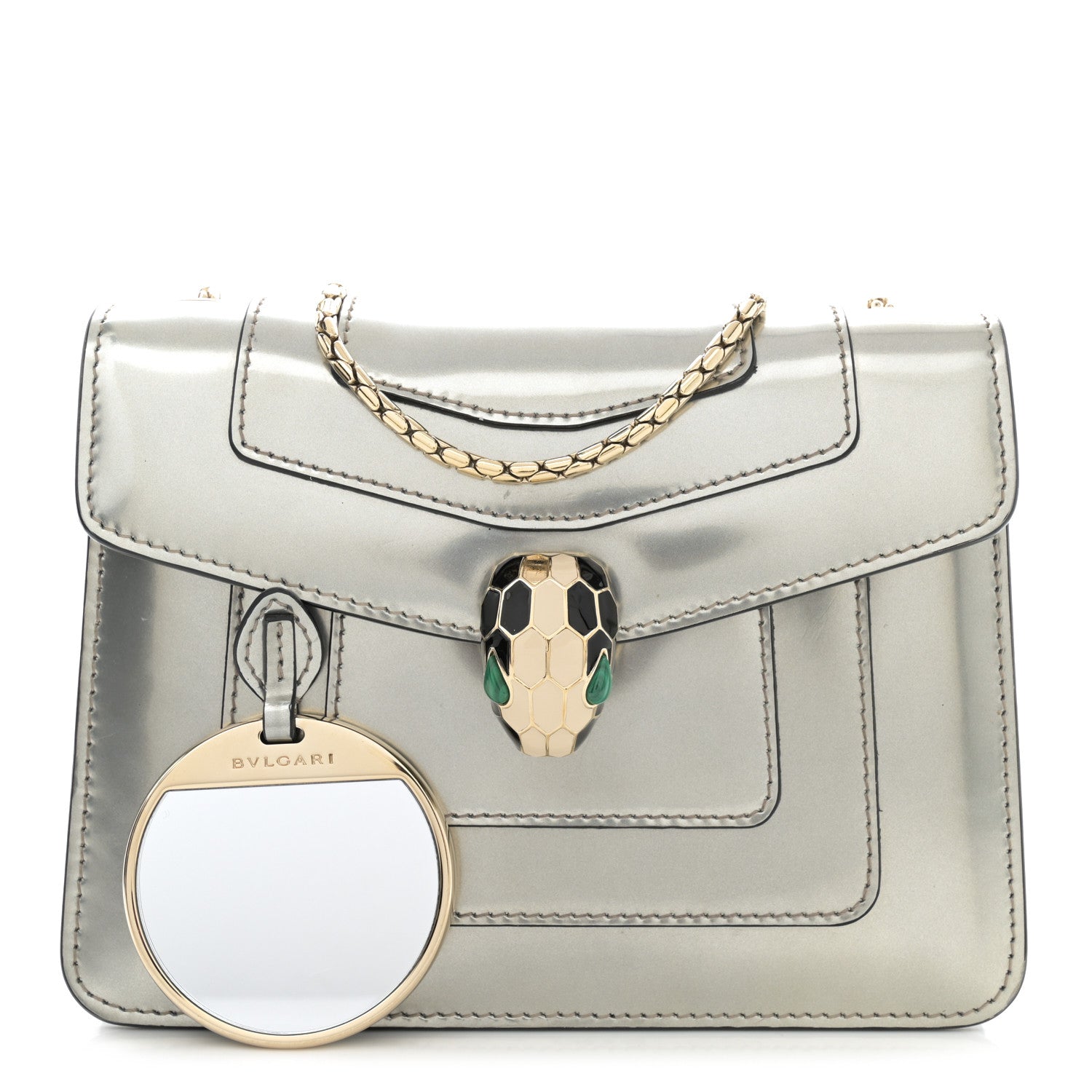 Bulgari Metallic Calfskin Small Serpenti Forever Snake Strap Crossbody Bag Silver 3 of 11