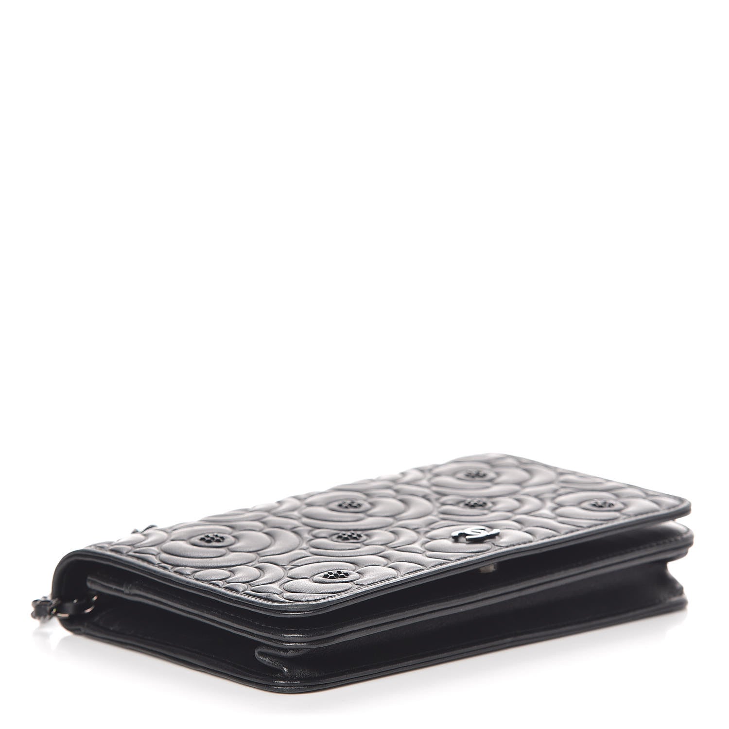 Chanel Lambskin Camellia Crystal Wallet on Chain WOC Black 4 of 14