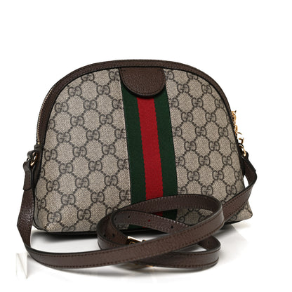Gucci GG Supreme Monogram Textured Dollar Calfskin Web Small Ophidia Dome Shoulder Bag Beige Ebony New Acero 3 of 11