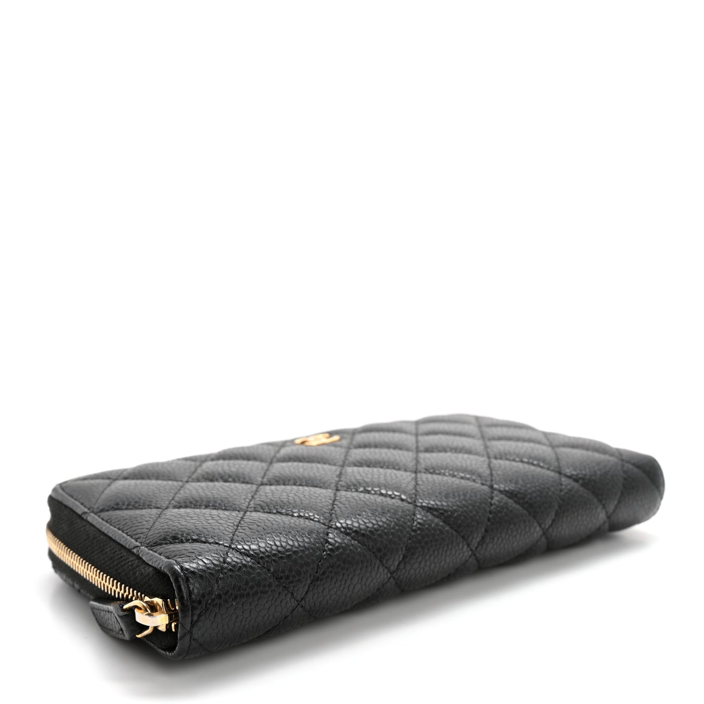 Caviar Quilted Large Gusset Zip Around Wallet Black