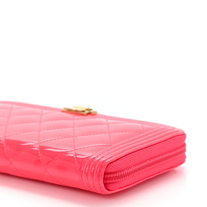 Chanel Patent Quilted Boy Zip Around Wallet Pink 9 of 10