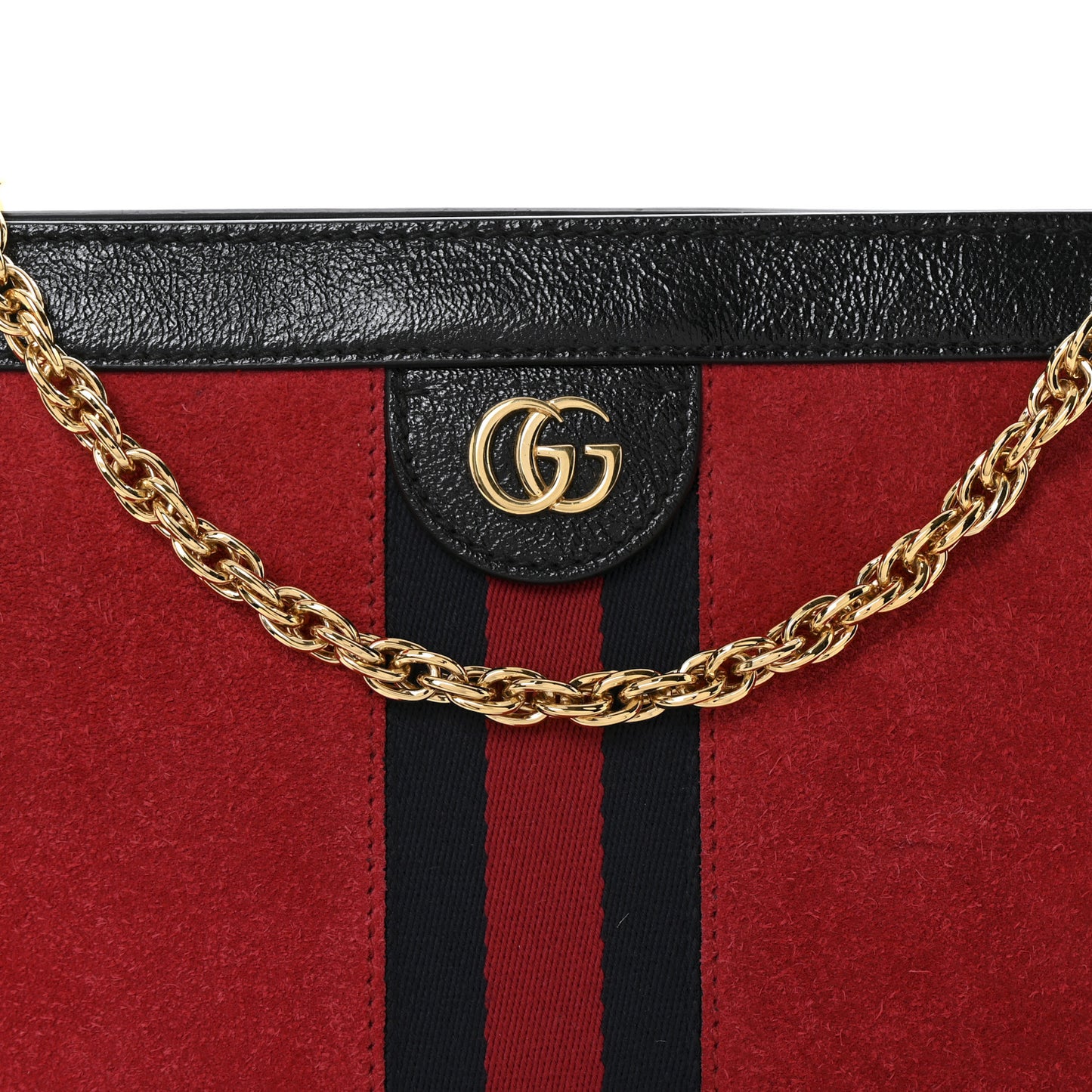 Suede Patent Web Medium Ophidia Chain Shoulder Bag Hibiscus Red Black