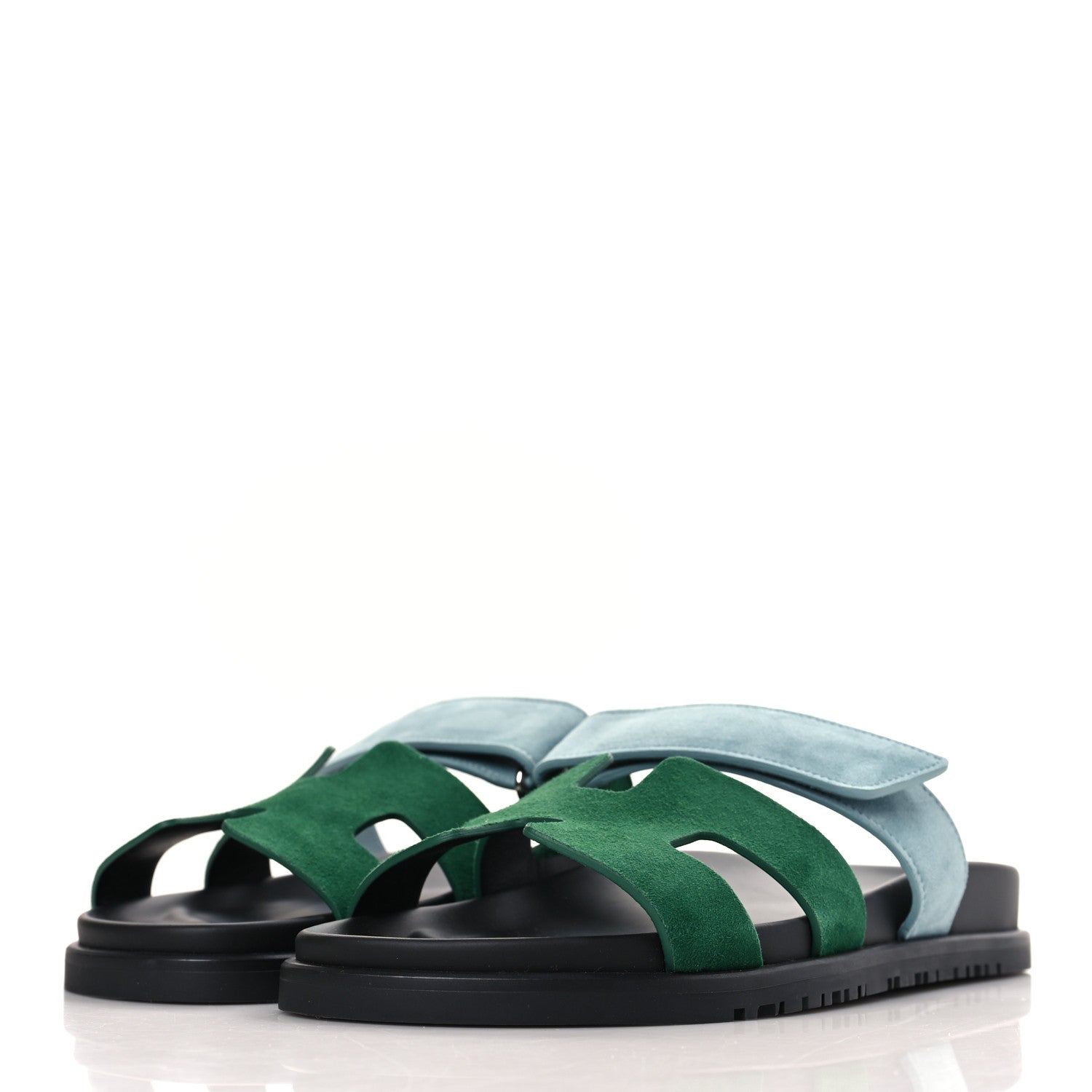 Hermes Suede Goatskin Womens Chypre Sandals 38 Vert Cactus Vert d'eau 3 of 8