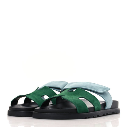 Hermes Suede Goatskin Womens Chypre Sandals 38 Vert Cactus Vert d'eau 3 of 8