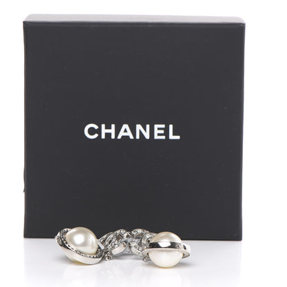Chanel Baguette Crystal CC Pearl Drop Art Decoco Earrings Silver 5 of 5
