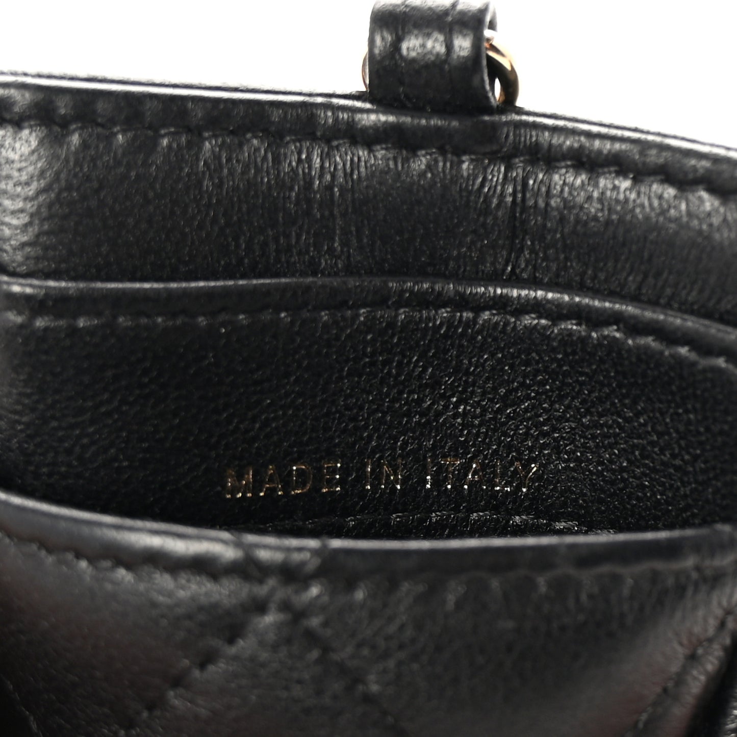Lambskin Quilted Card Holder On Chain Black
