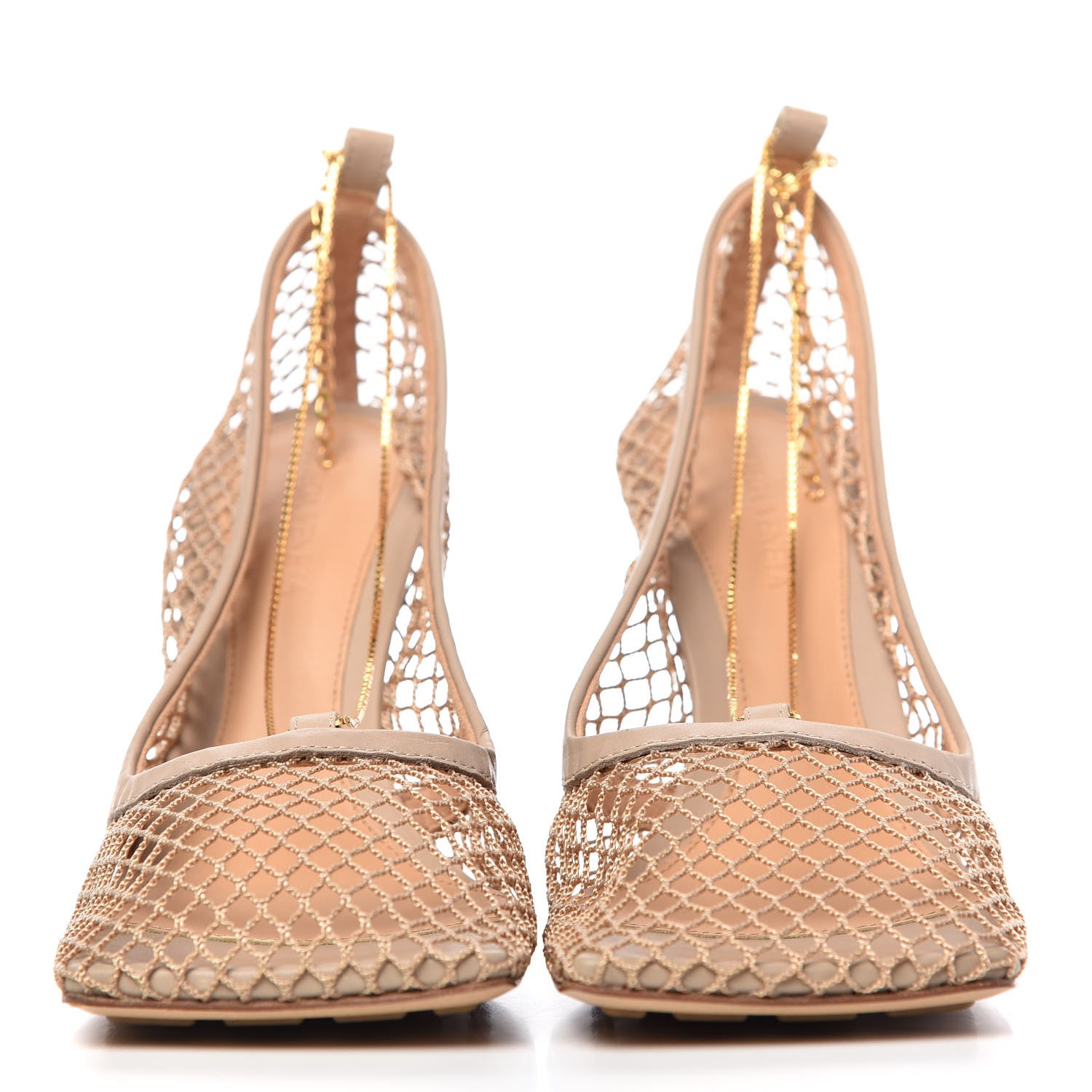 Bottega Veneta Mesh Calfskin Chain Stretch Pumps 38.5 Beige 2 of 10