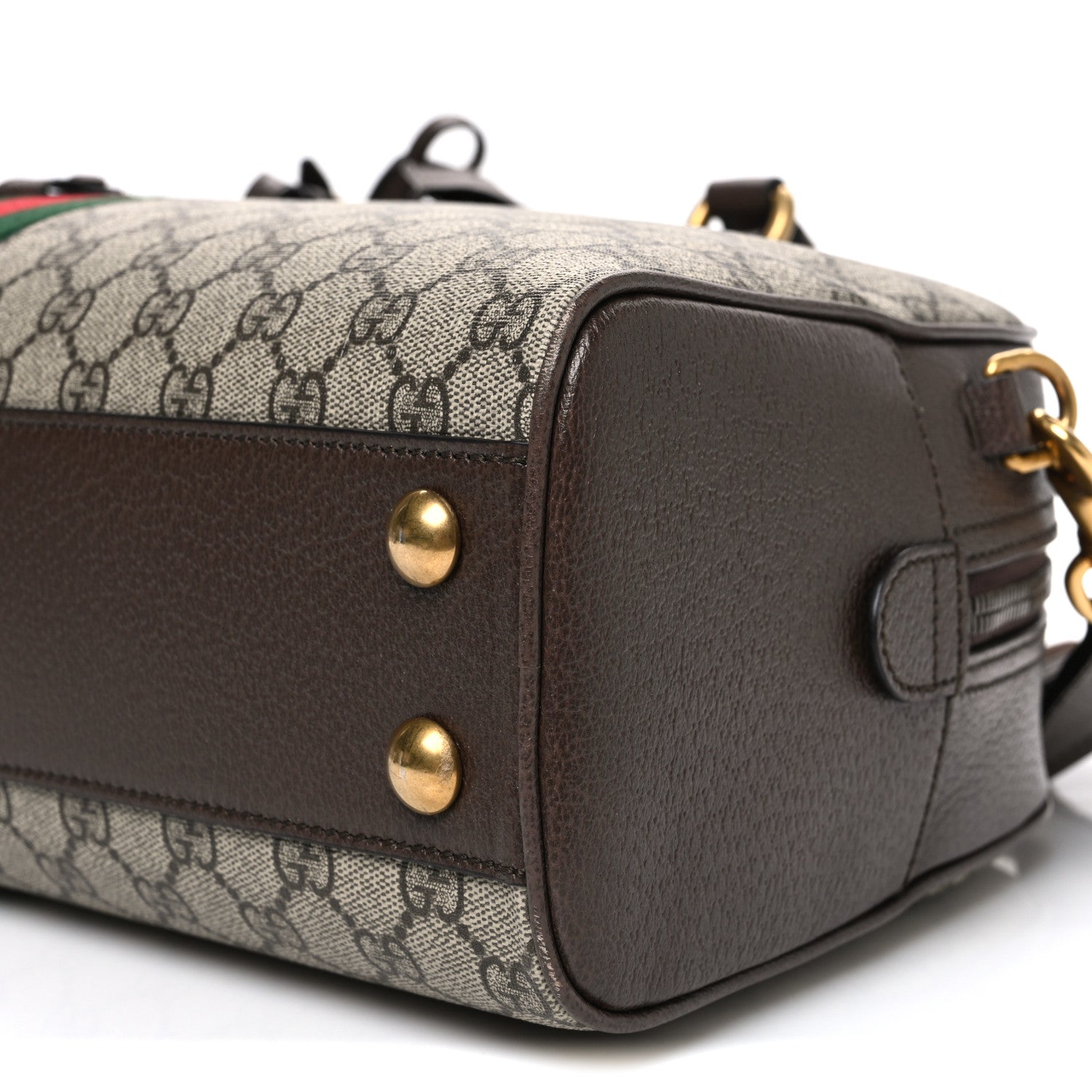 Gucci GG Supreme Monogram Textured Dollar Calfskin Web Medium Savoy Bowling Bag Beige Ebony New Acero 10 of 10