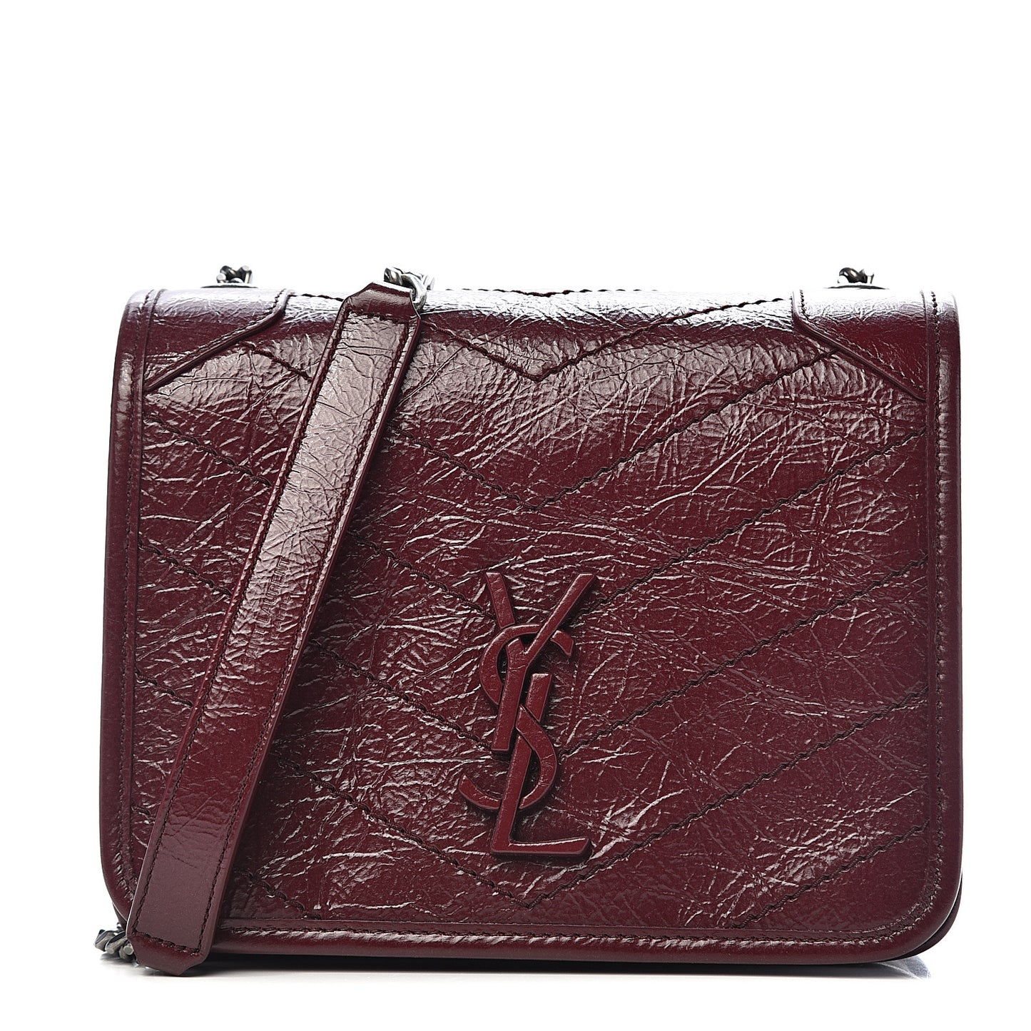 Crinkled Calfskin Matelasse Monogram Niki Chain Wallet Dark Legion Red