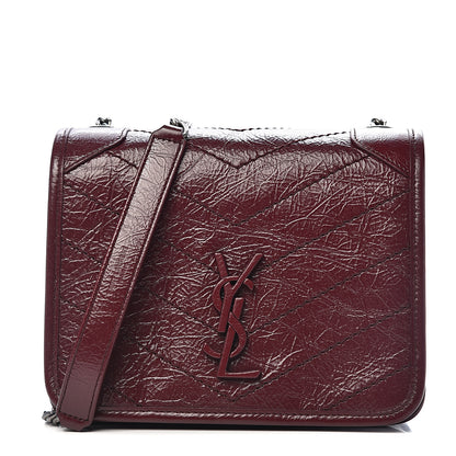 Saint Laurent Crinkled Calfskin Matelasse Monogram Niki Chain Wallet Dark Legion Red 1 of 9