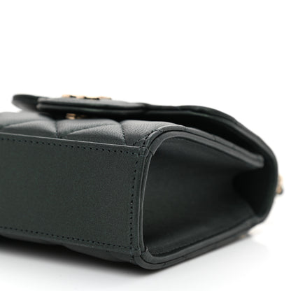 Chanel Iridescent Lambskin Quilted Top Handle Flap Clutch With Chain Dark Green 10 of 11