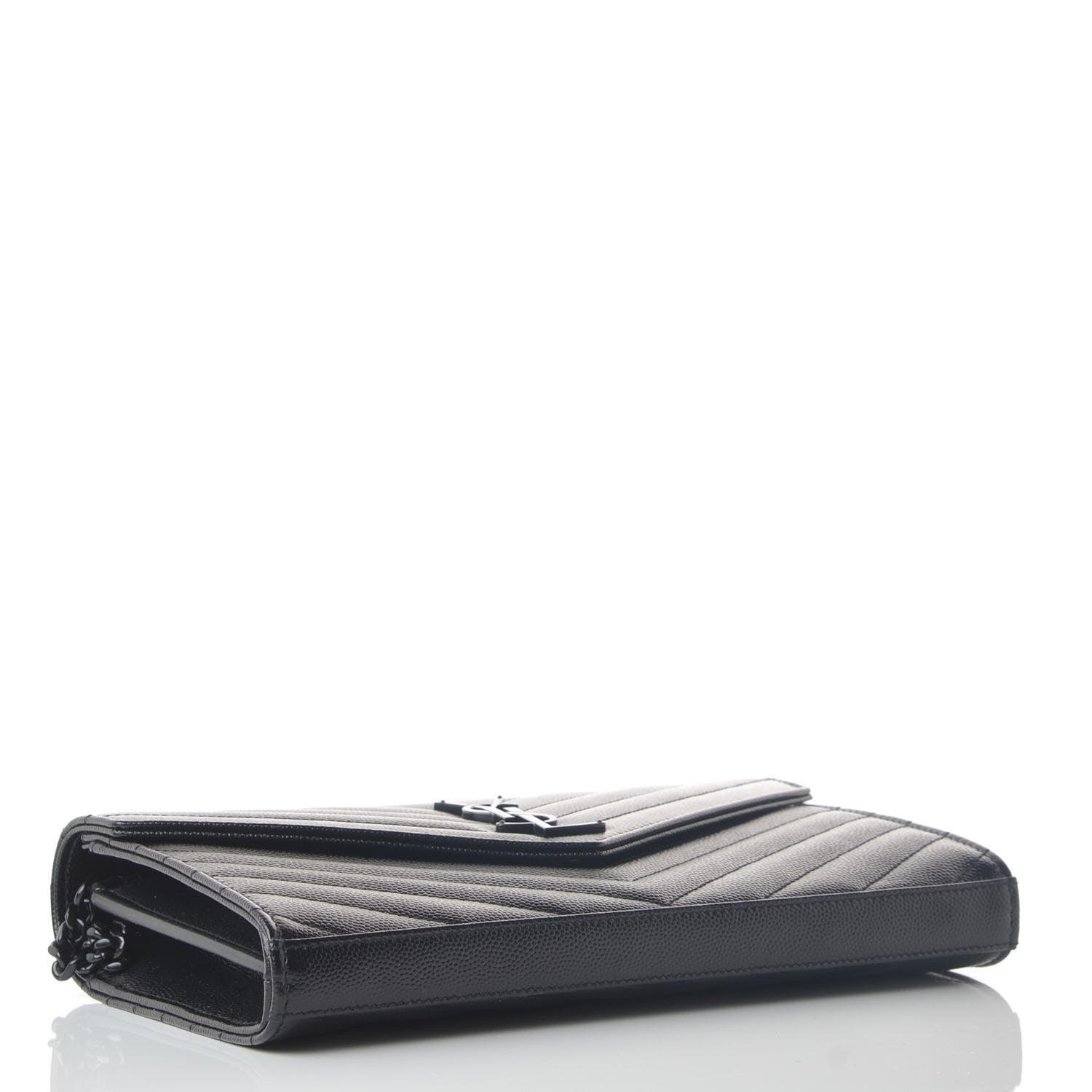 Saint Laurent Grain De Poudre Matelasse Chevron Monogram Chain Wallet Black 4 of 7