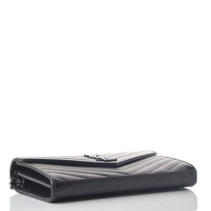 Saint Laurent Grain De Poudre Matelasse Chevron Monogram Chain Wallet Black 4 of 7