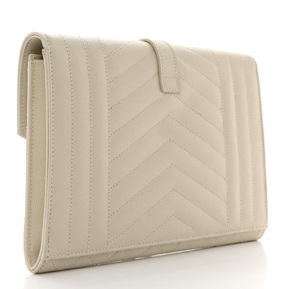 Saint Laurent Grain De Poudre Textured Mixed Matelasse Triquilt Monogram Clutch Blanc Vintage 3 of 7