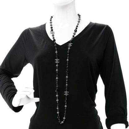 Chanel Pearl Beaded CC Long Necklace Silver Black 2 of 5