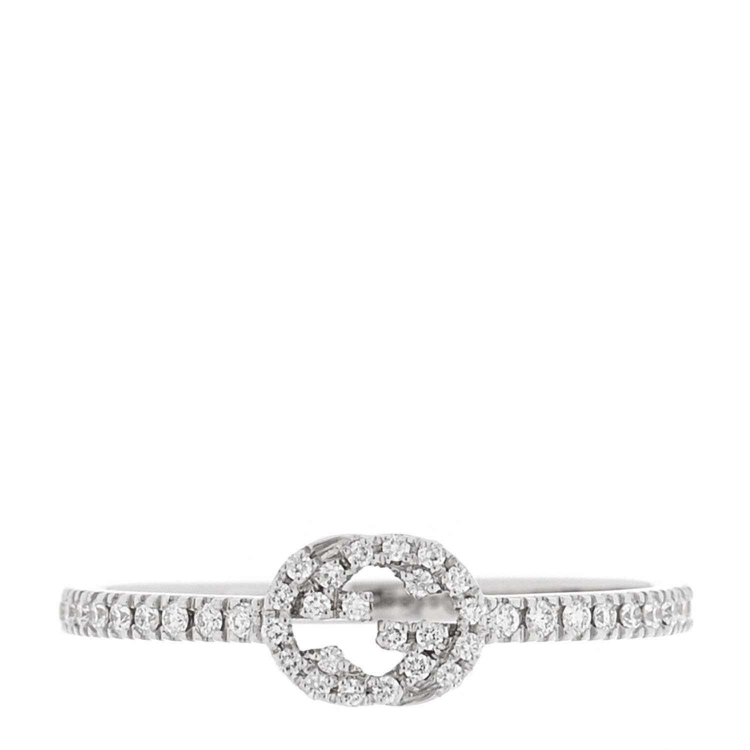 Gucci 18K White Gold Diamond Interlocking G Ring 53 6.25 1 of 5