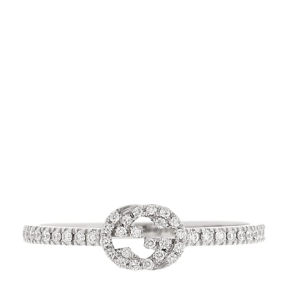 Gucci 18K White Gold Diamond Interlocking G Ring 53 6.25 1 of 5