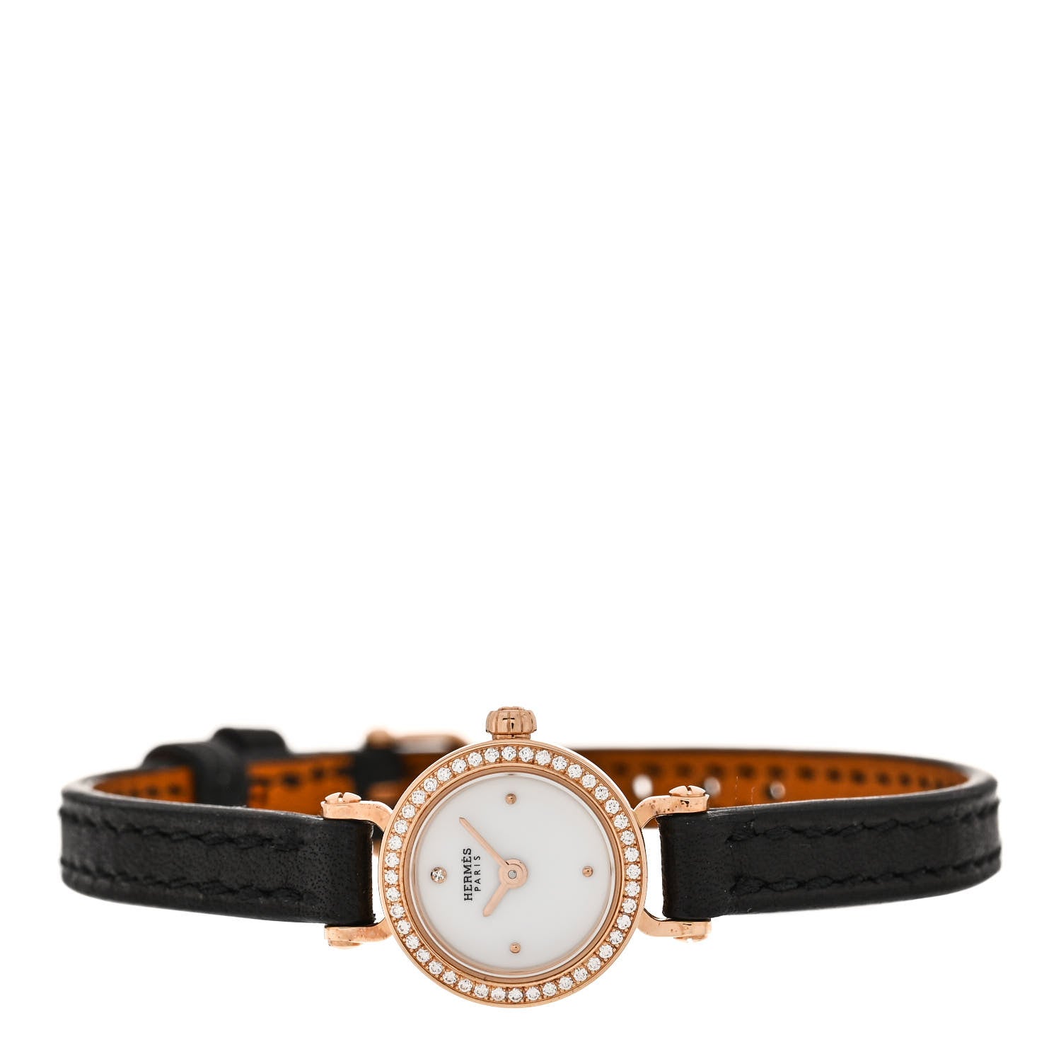 Hermes 18K Yellow Gold Barenia Diamond 16mm Faubourg Quartz Watch Noir Noir 2 of 5