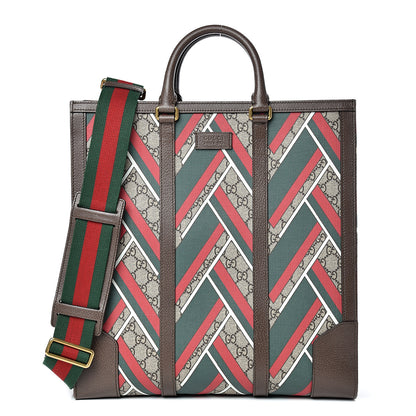 Gucci GG Supreme Monogram Chevron Web Vertical Tote Beige Green Red New Acero 1 of 12