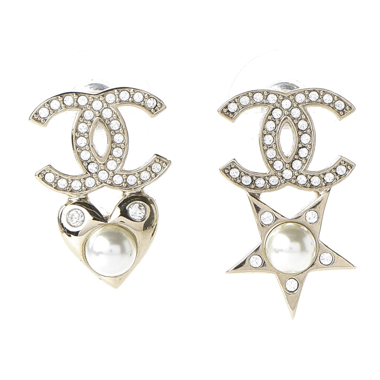 Crystal Pearl Charming Winter CC Star Heart Earrings Gold