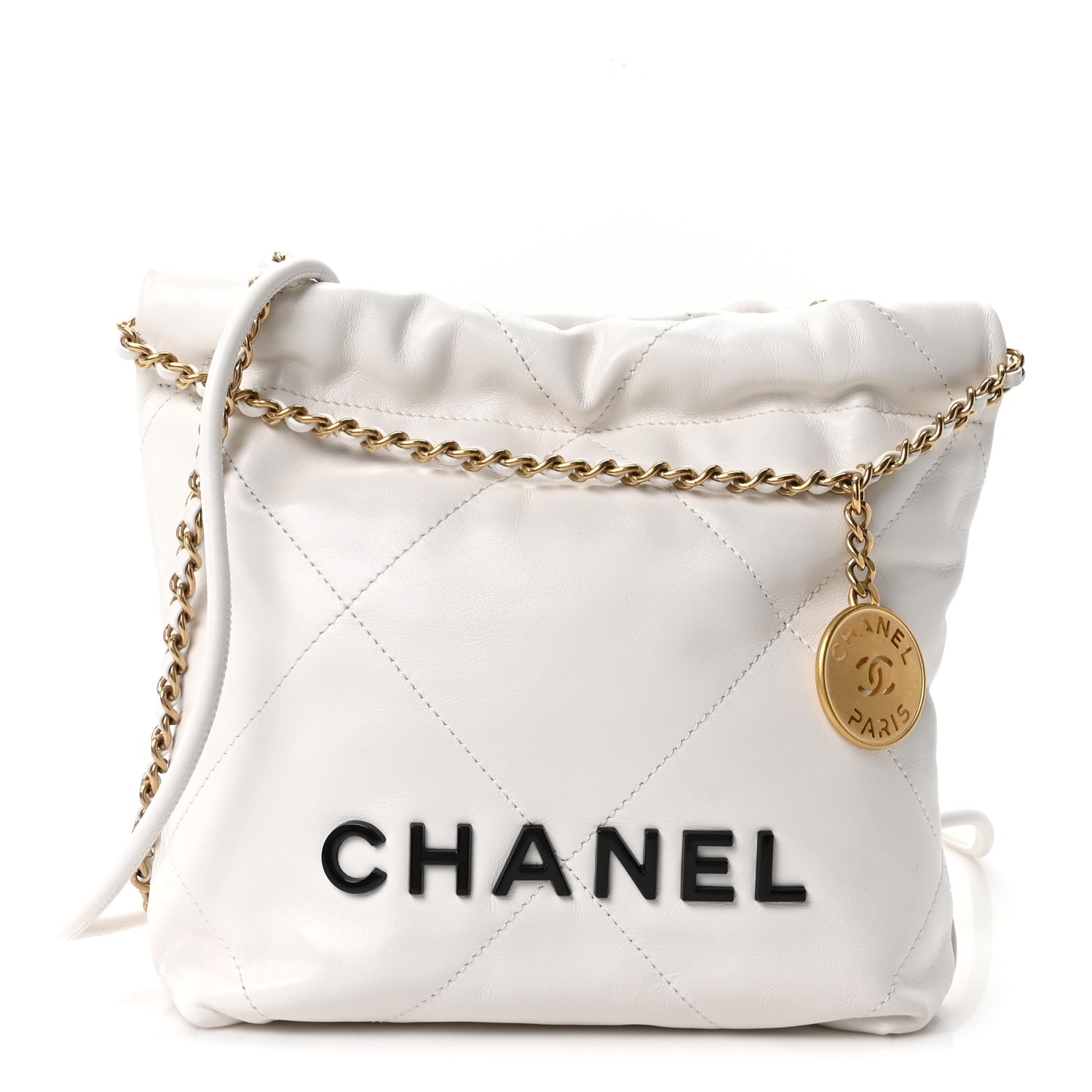 Chanel Shiny Calfskin Quilted Mini Chanel 22 White Black 1 of 9