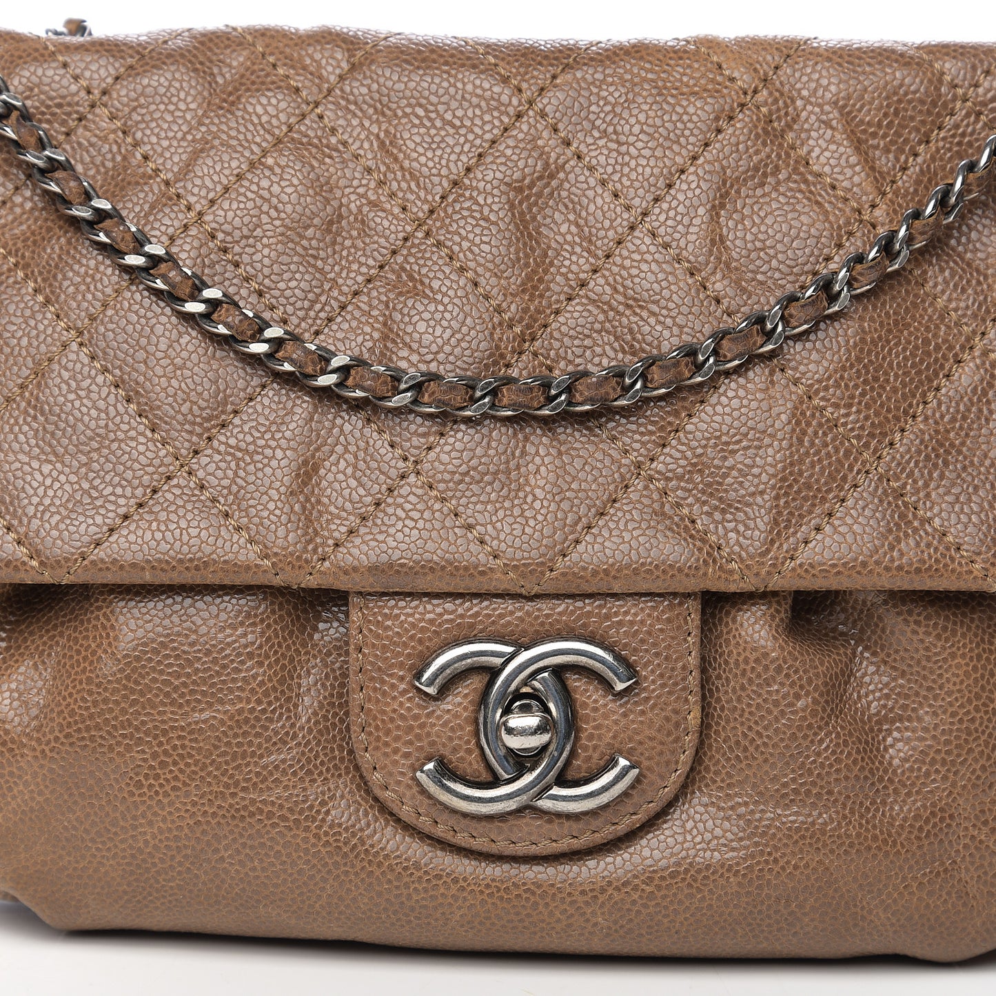 Caviar Quilted Medium Elastic Flap Brown