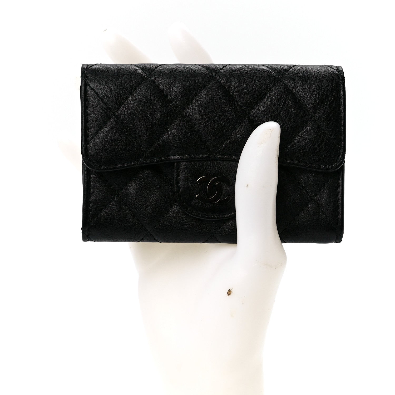 Chanel Crumpled Calfskin Quilted Flap Card Holder Wallet So Black 2 of 13