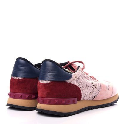 Valentino Garavani Macrame Lace Suede Womens Rockrunner Sneakers 41 Water Rose Multicolor 4 of 10