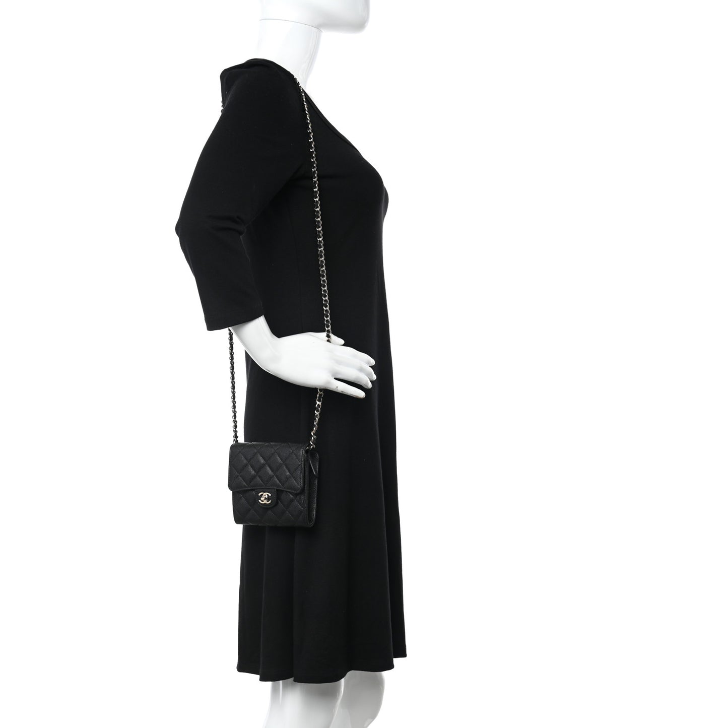 Caviar Quilted Clutch With Chain Bag Black