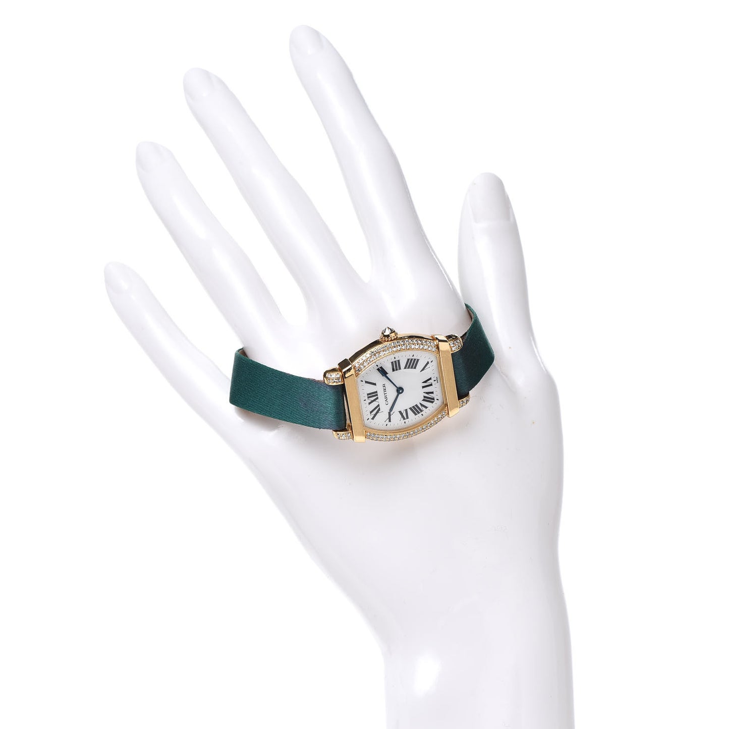 18K Yellow Gold Satin Diamond 26mm Tortue Chinoise Quartz Watch Green