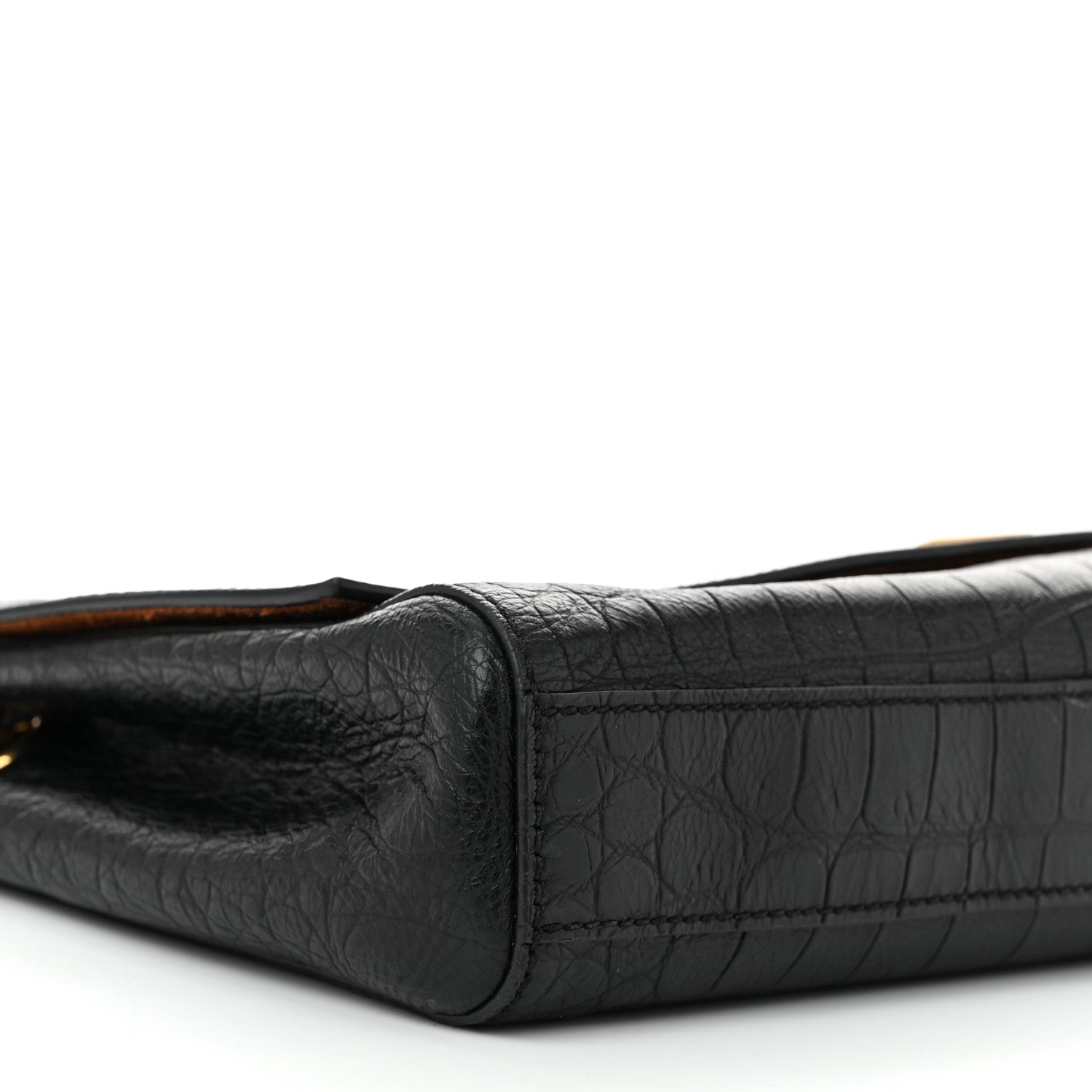 Saint Laurent Calfskin Crocodile Embossed Suede Medium Reversible Monogram Kate Satchel Military Taupe 9 of 10