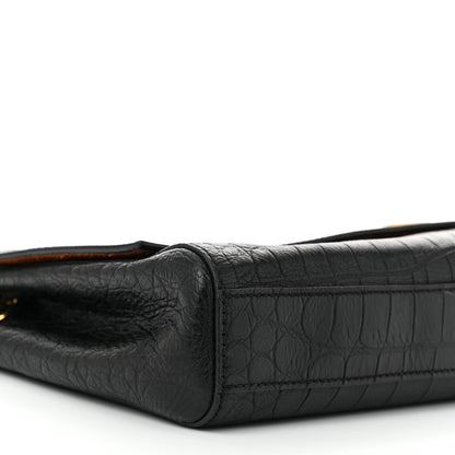 Saint Laurent Calfskin Crocodile Embossed Suede Medium Reversible Monogram Kate Satchel Military Taupe 9 of 10
