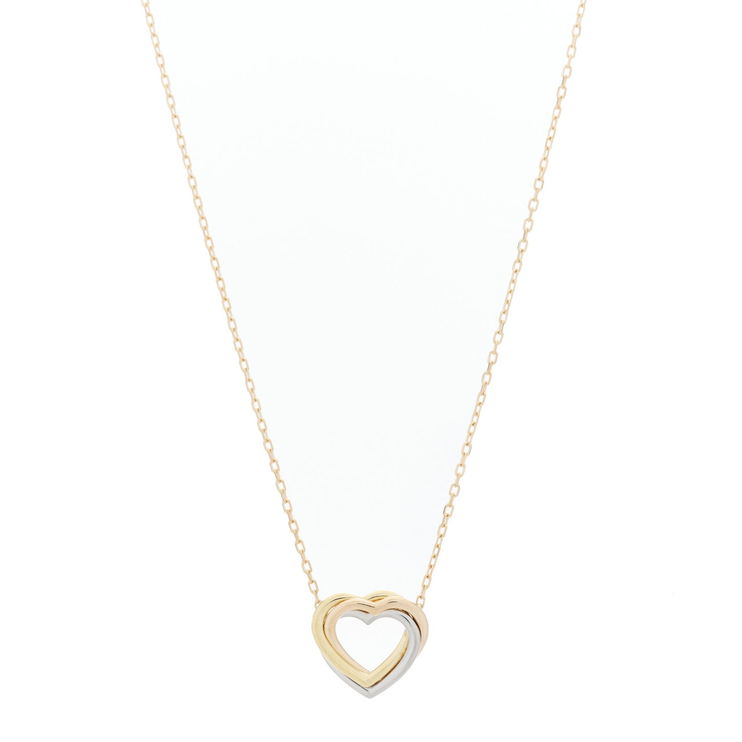 18K Pink Yellow White Gold Trinity Heart Necklace
