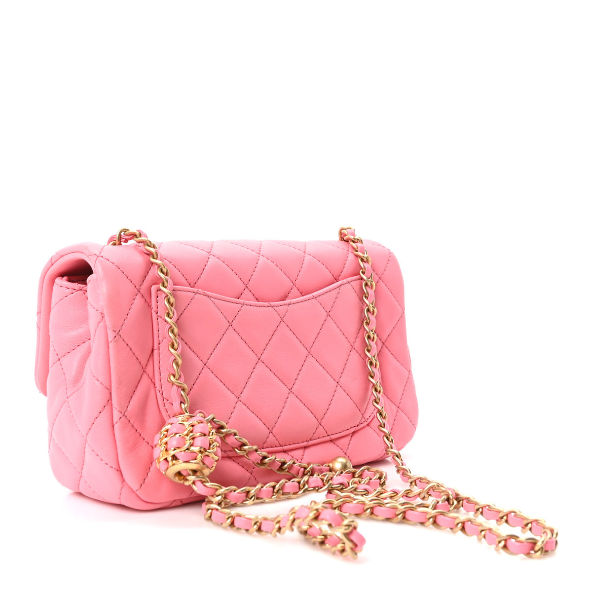 Lambskin Quilted Mini Rectangular Pearl Crush Flap Pink