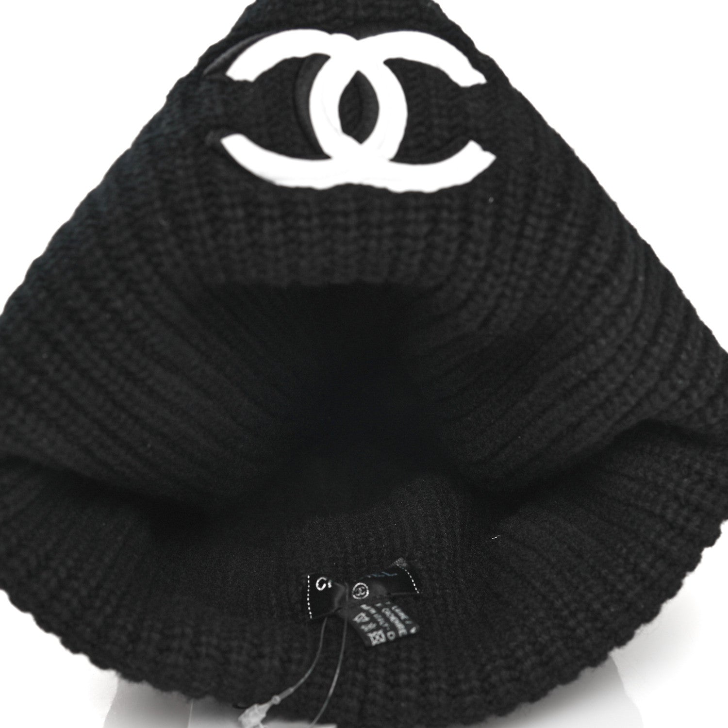 Chanel Wool Cashmere CC Beanie Hat Light Black White 4 of 8