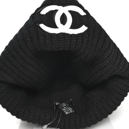 Chanel Wool Cashmere CC Beanie Hat Light Black White 4 of 8