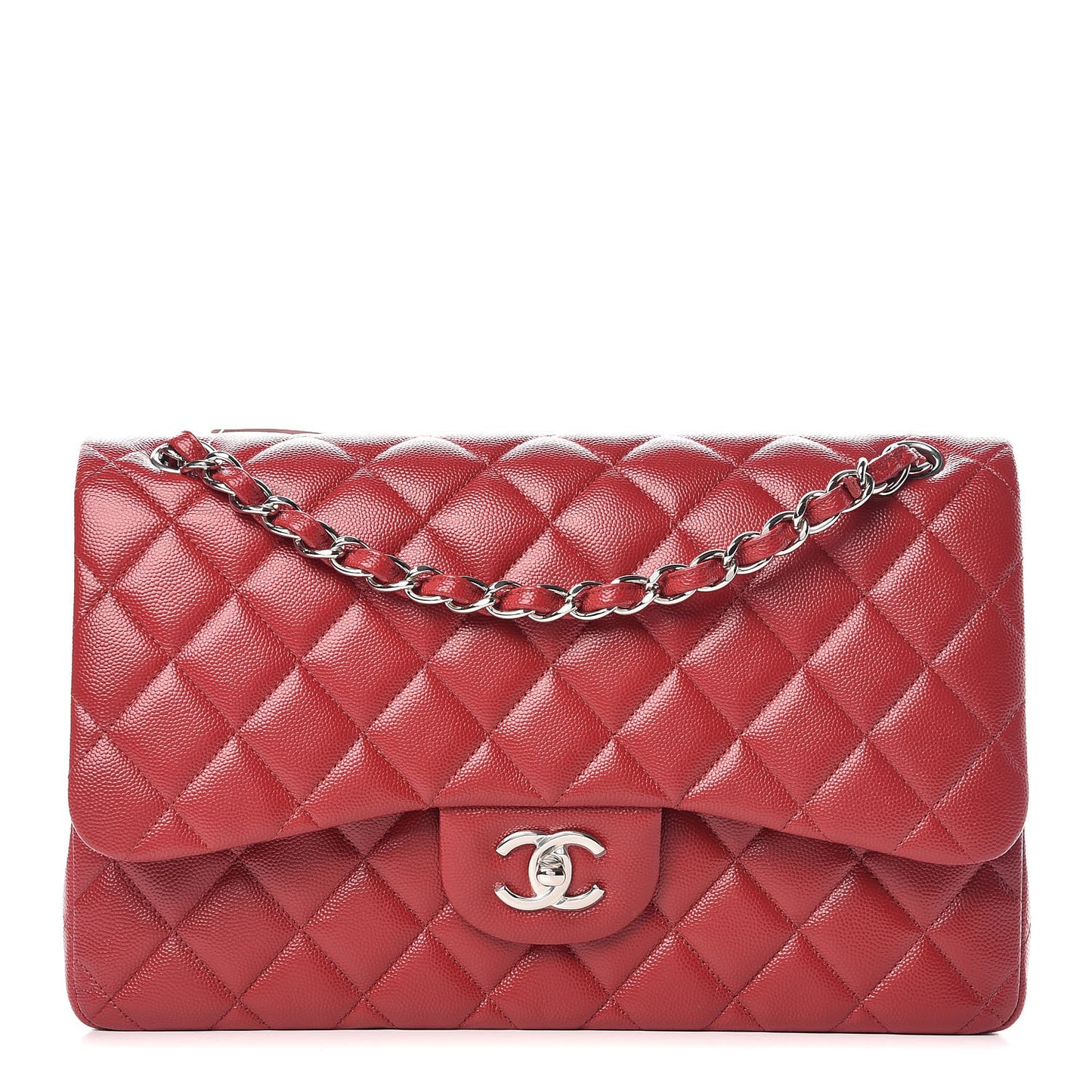 Caviar Quilted Jumbo Double Flap Red