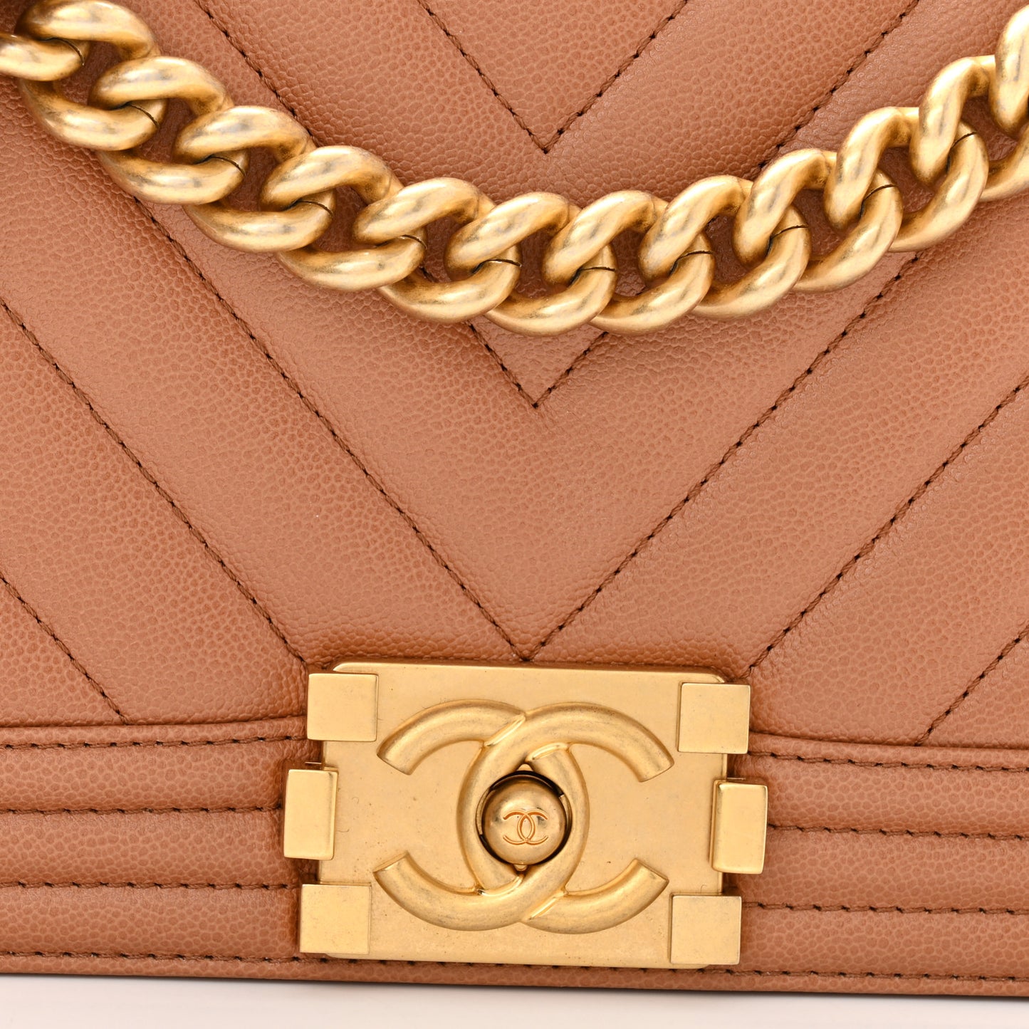 Caviar Chevron Quilted Medium Boy Flap Brown