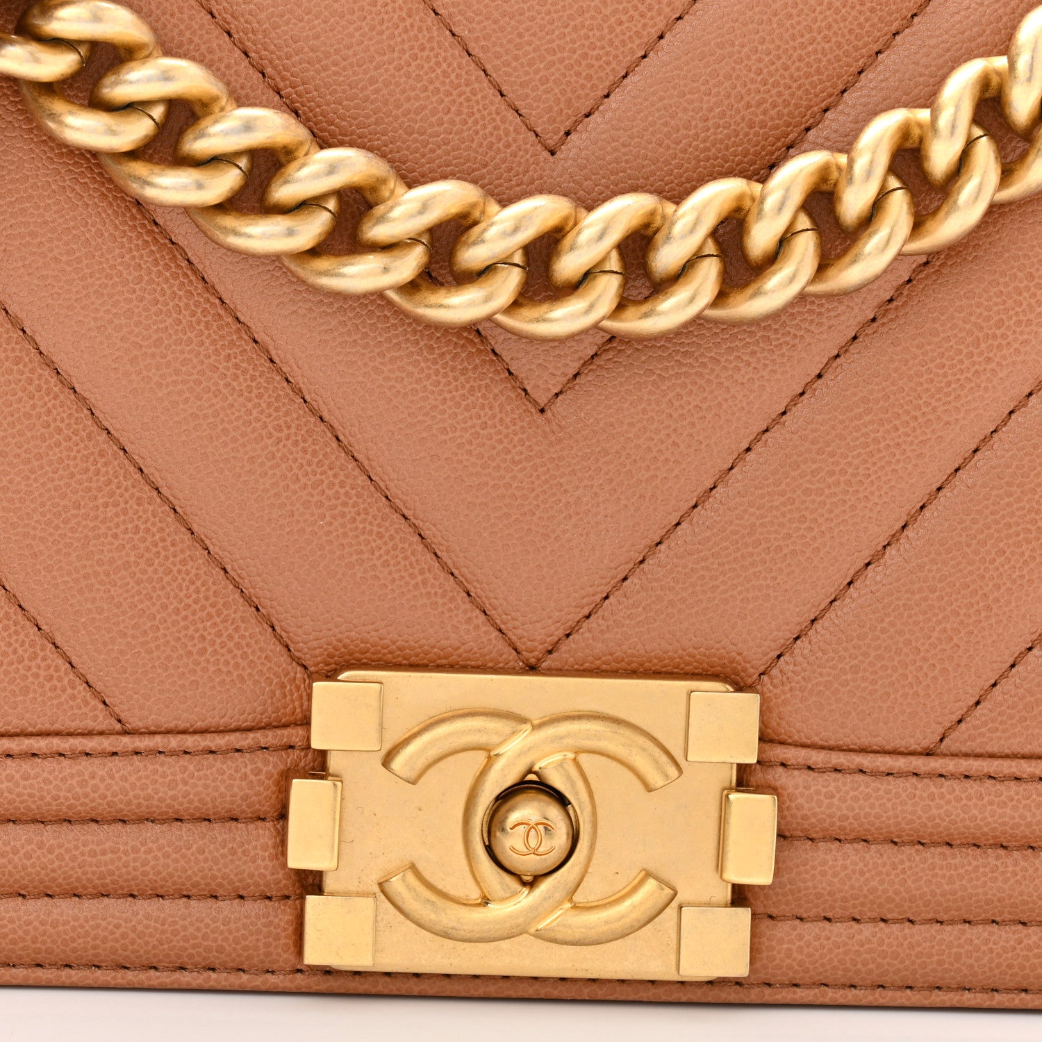 Chanel Caviar Chevron Quilted Medium Boy Flap Brown 8 of 10
