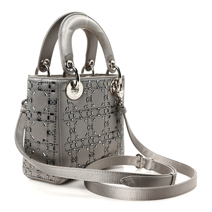 Christian Dior Satin Crystal Cannage Mini Lady Dior Gray 3 of 11