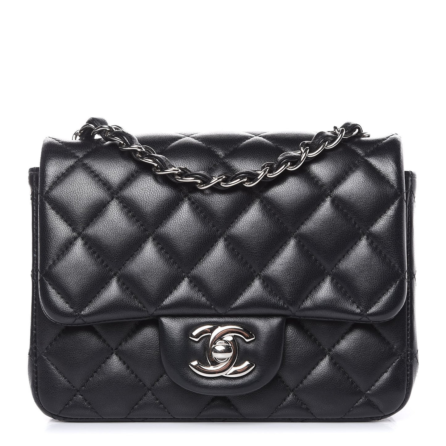 Lambskin Quilted Mini Square Flap Black